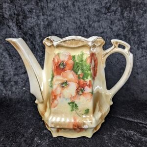 Vintage German Poppie Flowers transfer unique Teapot *no lid*